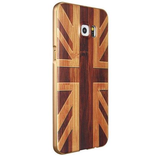 Image sur Wooden Pattern Hard Back Case Gold Alloy Frame Protective Shell for Samsung Galaxy S6 Edge Plus