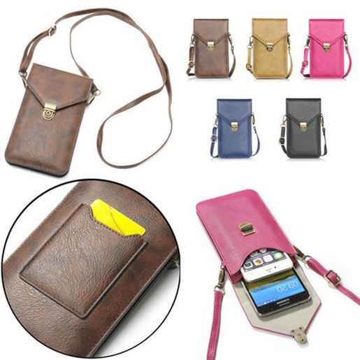 Picture of Universal Vertical Double-deck Wallet Card Solt Leather Shoulder Bag For Phone Under 6.3 Inch