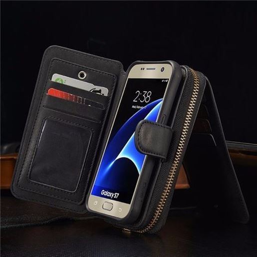 Picture of BRG Universal Removable Functional Wallet Case PU HandBag Zipper Cover for Samsung Galaxy S7