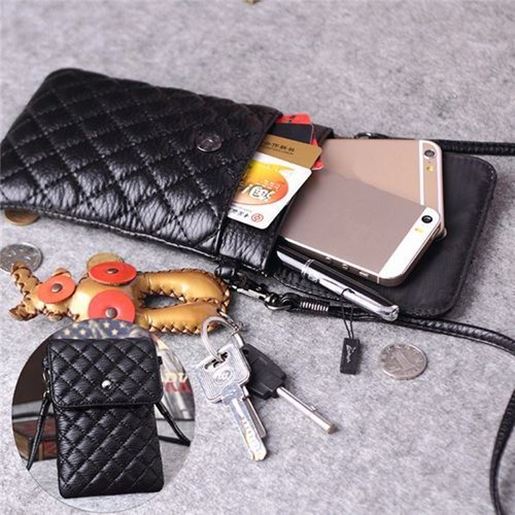 Picture of Universal 6 Inches Mini PU Double-deck Wallet Shoulder Bag For iPhone Xiaomi Huawei Samsung