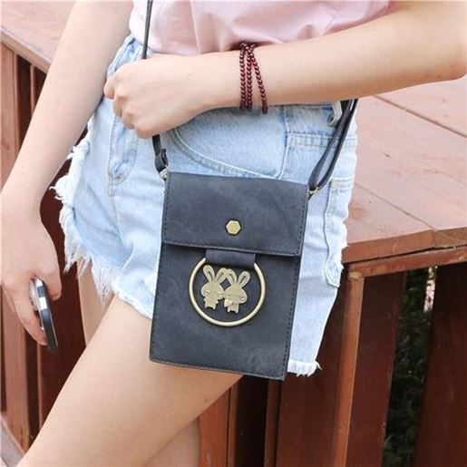 Picture of Universal Multi-layer Denim Copper Ring Rabbit Messenger Bag Phone Wallet for Phone Under 5.7-inch