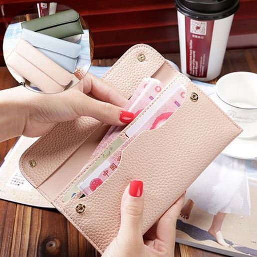 Image sur Women Litchi Pattern Solid Color Card Slot Wallet Bag Purse Handbag For Smartphone iPhone Samsung