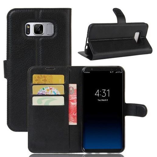 Picture of Lychee Leather Magnetic Flip Stand Bracket Card Solt Wallet Case Cover for Samsung Galaxy S8