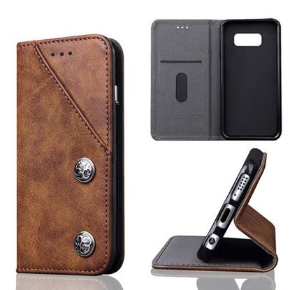 Picture of PU Leather Flip Card Slot Stand Holder Bronze Wallet Back Cover Cases for Samsung Galaxy S8 Plus