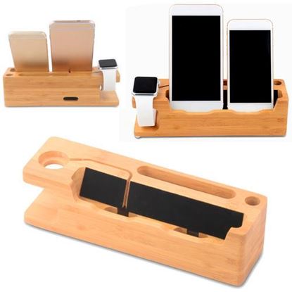 Picture of Multi-function Wooden Desktop USB Charging Stand Holder for iWatch iPhone Smartphone Tablet