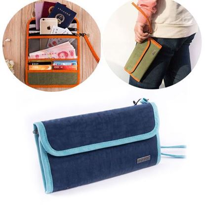 Picture of Multi-function Three Folding Canvas Traveling Pouch Handbag Phone Wallet Passport Holder