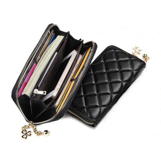 Picture of Universal PU Leather Clover Ornament Classic Diamond Lattice Phone Wallet for Phone Under 6.0-inch