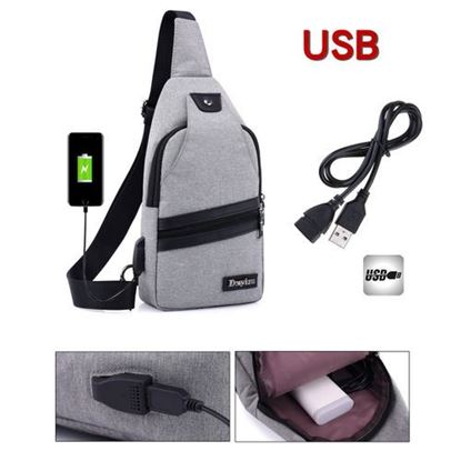 Picture of Men USB Port Casual Canvas Sport Outdoor Chest Bag Crossbody Bag with USB Cable