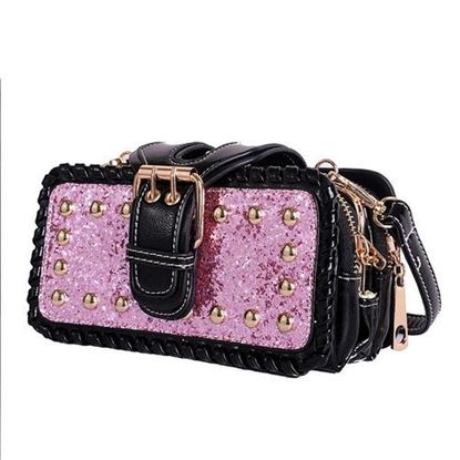 Foto de Women Retro Bling PU Leather Bag Rivet Rectangular Wallet Phone Bag for Xiaomi iPhone Samsung