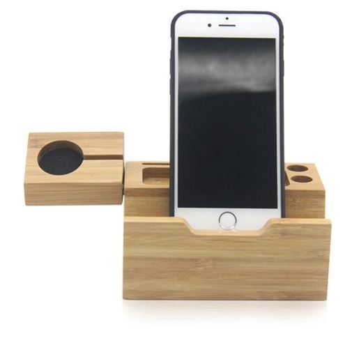 Picture of Natural Bamboo USB Charging Dock Stand Holder Bracket for Mobile Phone Smart Watch