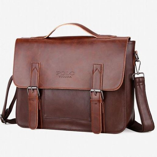 Picture of Men Vintage PU Leather Messenger Bag Laptop Briefcase Handbag 14 Inch