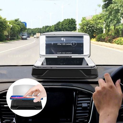 Picture of Universal Qi Wireless Charge HD Navigation Head Up Display Car Mount Dashboard Holder for Cell Phone