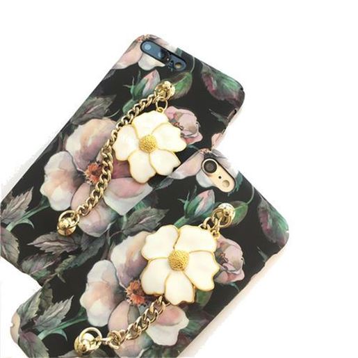 Picture of Luminous 3D Retro Flower Hard PC Protective Case with Metal Bracelet for iPhone 6/6s Plus 7/8 Plus