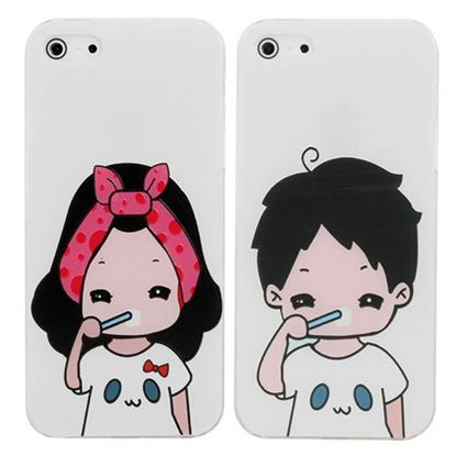 Picture of Cartoon Lovers Brush Teeth Pattern Relief Protective Case For iPhone 5