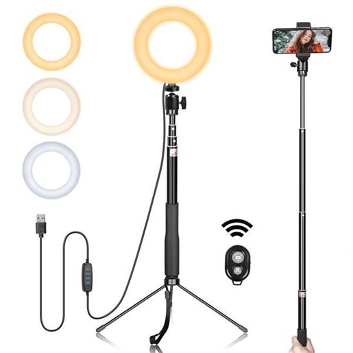 Picture of Cell Phone Photograph Accessories LED Ring Light 6 inch Gimbal Iron Metal Bracket Selfie Stick Bluetooth Set