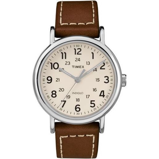 Picture of Timex Men's TW2R42400 Weekender 40 Brown/Cream Leather Strap Watch