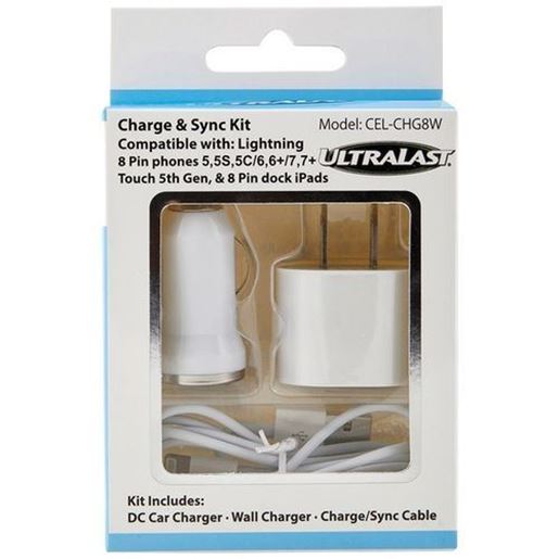 Picture of Ultralast CEL-CHG8W Charge & Sync Kit with Lightning to USB Cable (White)