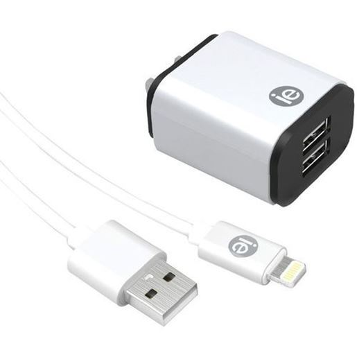 Picture of iEssentials IEN-ACL-22A 2.4-Amp Dual USB Wall Charge with Lightning to USB-A Cable, 4ft