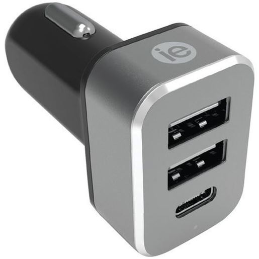 Picture of iEssentials IEN-PC42A1C-BK 4.1-Amp Car Charger, 2 USB-A & 1 USB-C