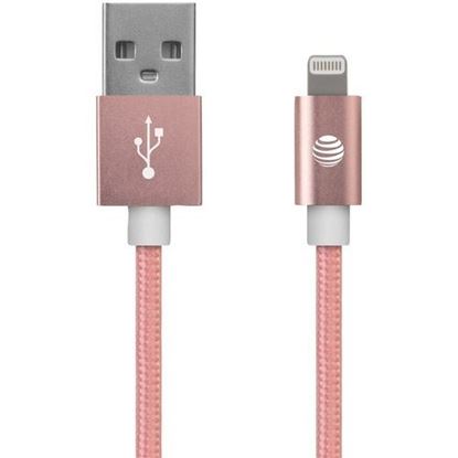 Picture of AT&T SC03B-LGT-ROS Charge & Sync Braided USB to Lightning Cable, 4ft (Pink)