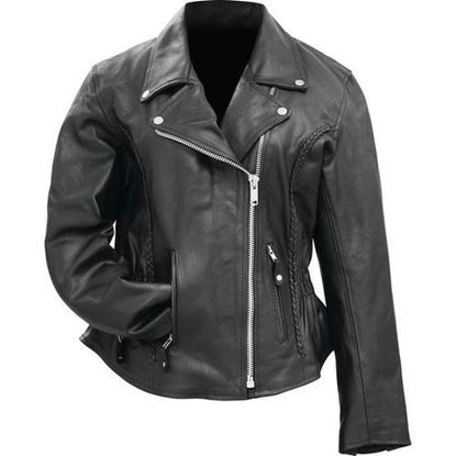 Picture of Ladies Solid Genuine Buffalo Leather Motorcycle Jacket