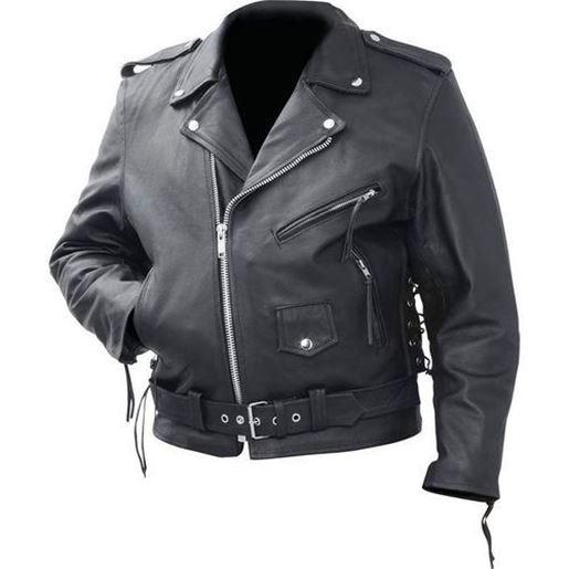 Picture of Solid Genuine Cowhide Leather Classic Motorcycle Jacket