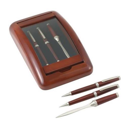 Picture of 3pc Pen, Pencil and Letter Opener in a Wood and Glass Case