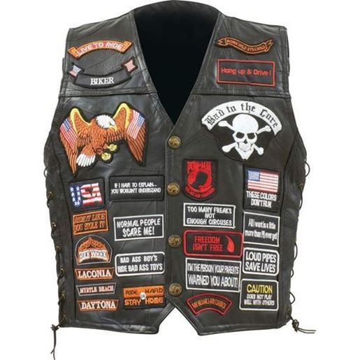 Picture of Genuine Buffalo Leather Biker Vest with 42 Patches