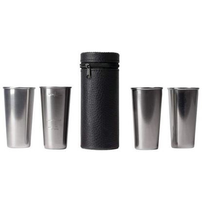 Picture of Stainless Steel 4pc Double-Shot Sized Shot Glass Set w/Carry Case