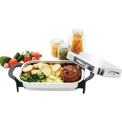 Изображение 16" Rectangular T304 Stainless Steel Electric Skillet with Dome Cover