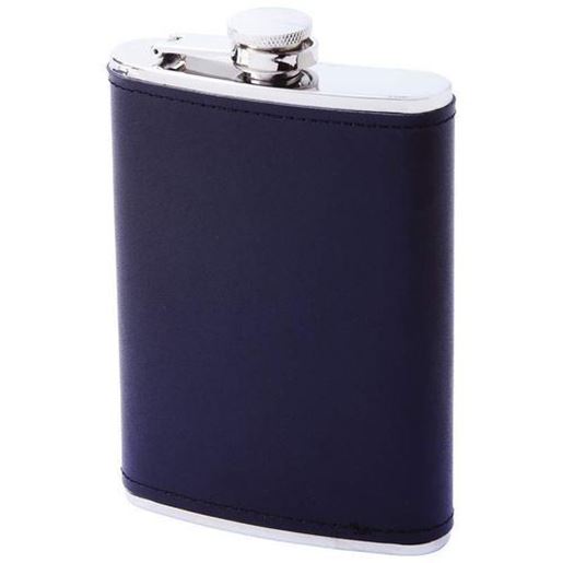 Picture of 8oz Stainless Steel Flask with Solid Genuine Leather Wrap