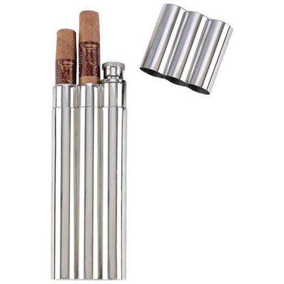 Picture of 2oz Stainless Steel Flask with 2 Cigar Tubes