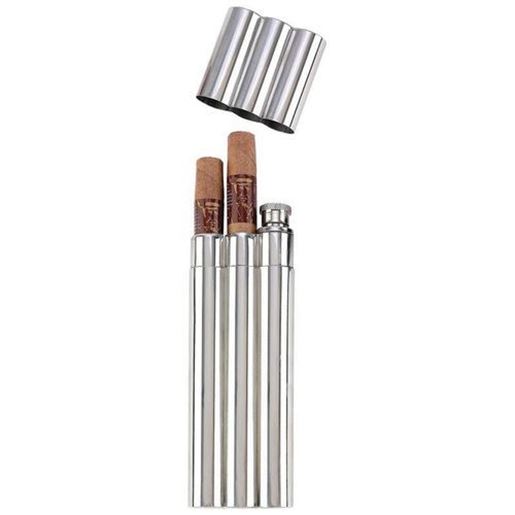 Picture of 2oz Stainless Steel Flask with 2 Cigar Tubes in White Box