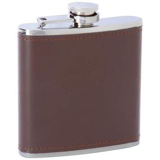 Picture of 6oz Stainless Steel Flask with Brown Genuine Leather Wrap