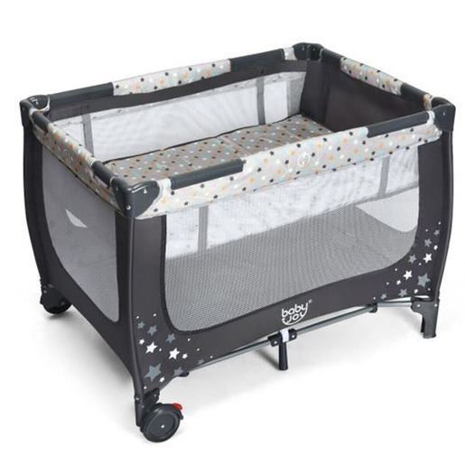 Image sur Portable Baby Playpen with Mattress Foldable Design-Gray - Color: Gray