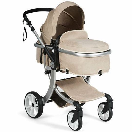 Picture of Folding Aluminum Infant Reversible Stroller with Diaper Bag-Beige - Color: Beige