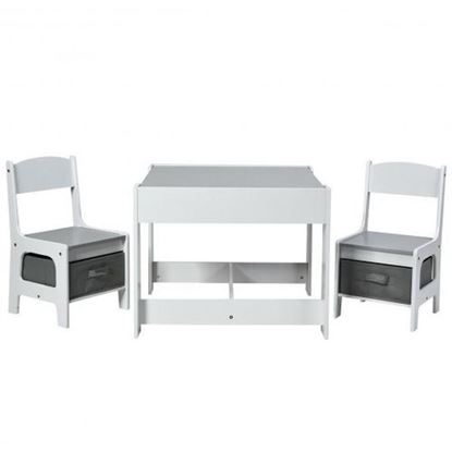 Picture of Kids Table Chairs Set With Storage Boxes Blackboard Whiteboard Drawing-White - Color: White