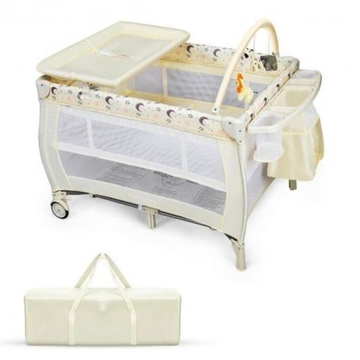 Image sur Portable Foldable Baby Playard Nursery Center with Changing Station-Beige - Color: Beige