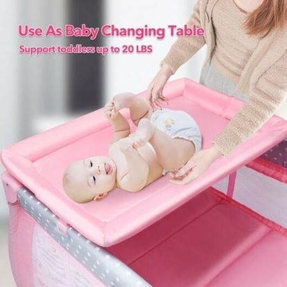 图片 Portable Foldable Baby Playard Nursery Center with Changing Station-Pink - Color: Pink