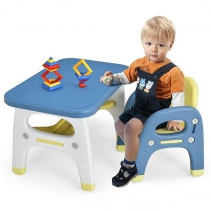 Picture of Kids Activity Table and Chair Set with Montessori Toys for Preschool and Kindergarten-Blue - Color: Blue