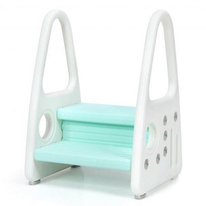 Picture of Kids Step Stool Learning Helper with Armrest for Kitchen Toilet Potty Training-Blue - Color: Blue