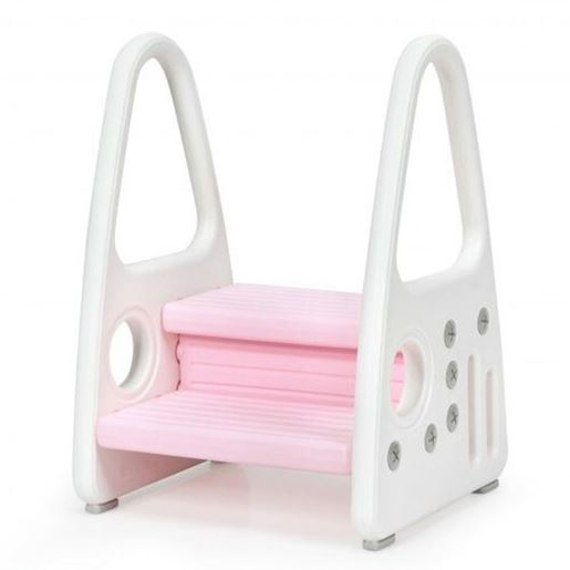 Picture of Kids Step Stool Learning Helper with Armrest for Kitchen Toilet Potty Training-Pink - Color: Pink