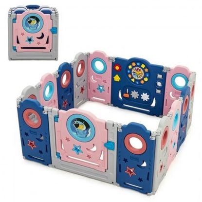 图片 14-Panel Foldable Baby Playpen Kids Safety Play Center with Lockable Gate - Size: 14-Panel