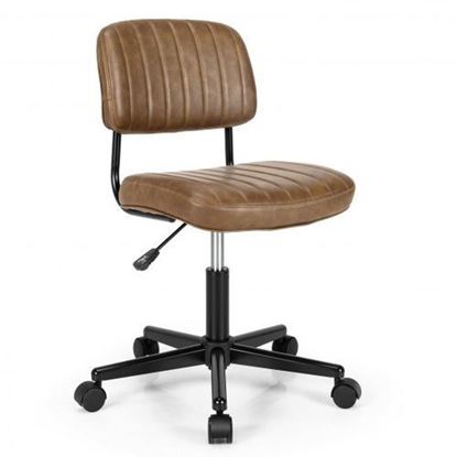 Изображение PU Leather Adjustable Office Chair  Swivel Task Chair with Backrest-Brown - Color: Brown