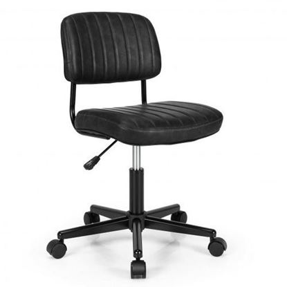 Picture of PU Leather Adjustable Office Chair  Swivel Task Chair with Backrest-Black - Color: Black