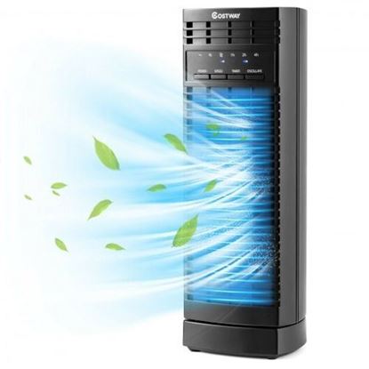 Picture of                                                                               4 Inch  Mini Oscillating Tower Fan Electric Desk Fan with 3 Speed and Timer-Black - Color: Black