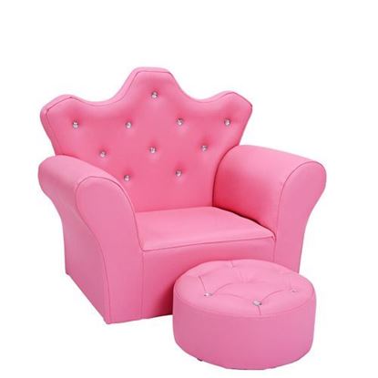 Изображение Pink Kids Sofa Armrest Couch with Ottoman-Pink - Color: Pink