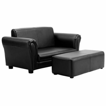 Picture of Black/White Kids Double Sofa with Ottoman-Black - Color: Black - Size: 32.5" x 16.5" x 16"