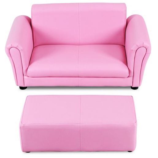 Image sur Soft Kids Double Sofa with Ottoman-Pink - Color: Pink - Size: 32.5" x 16.5" x 16"