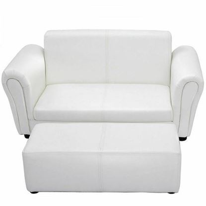 Picture of Soft Kids Double Sofa with Ottoman-White - Color: White - Size: 32.5" x 16.5" x 16"